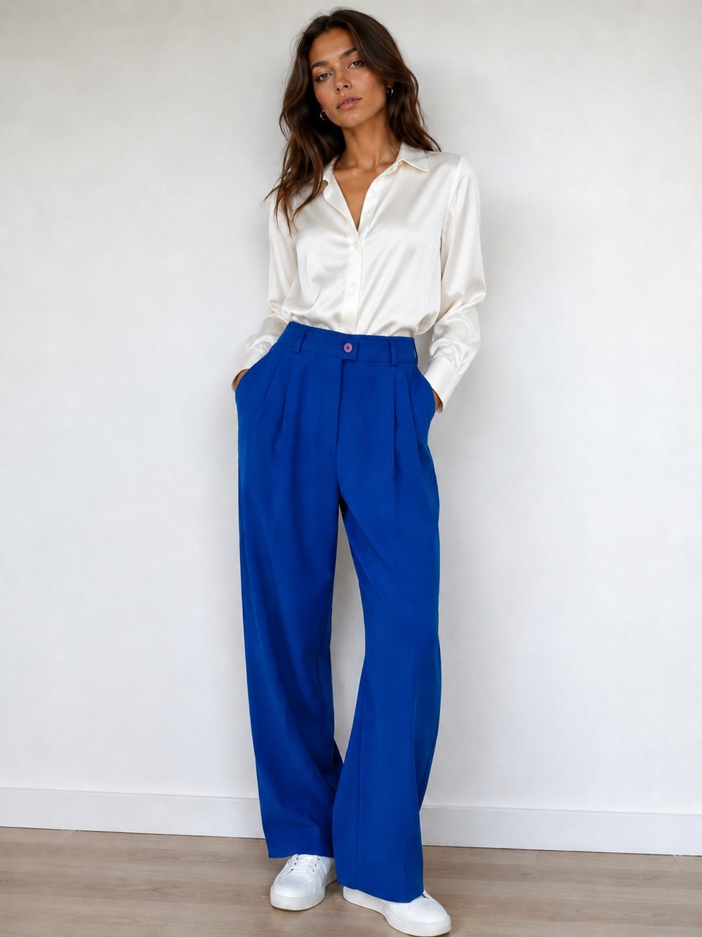 Vintage 90s Bianca Nygard Blue High Waist Dress Pants Tall Pockets